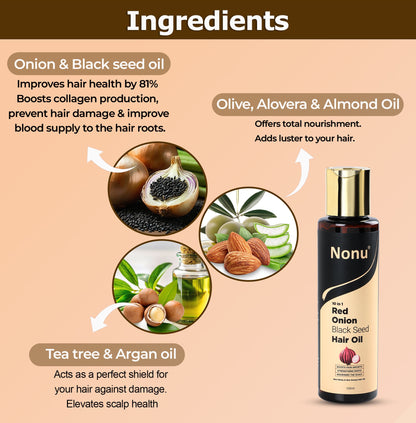 10 in 1 Ayurvedic Hair Oil | Black Seed, Red Onion, Tea Tree, Almond & Argan Oil